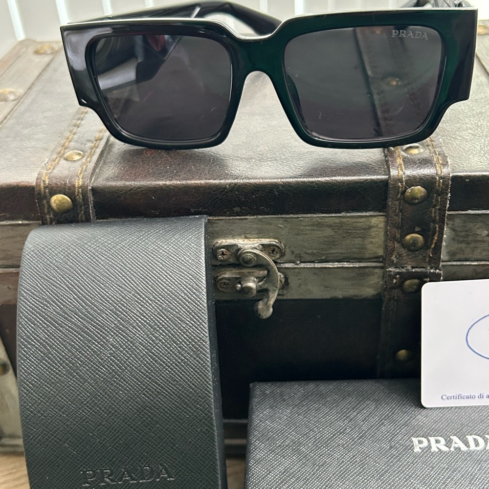Prada Black Rectangular Frame Sunglasses with Dar… - image 1